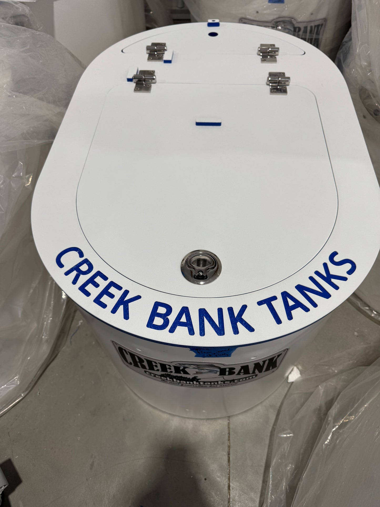 Scratch and Dent 50 gal w/ filter system  Blue Inner Creek Bank Tanks Version 2-5